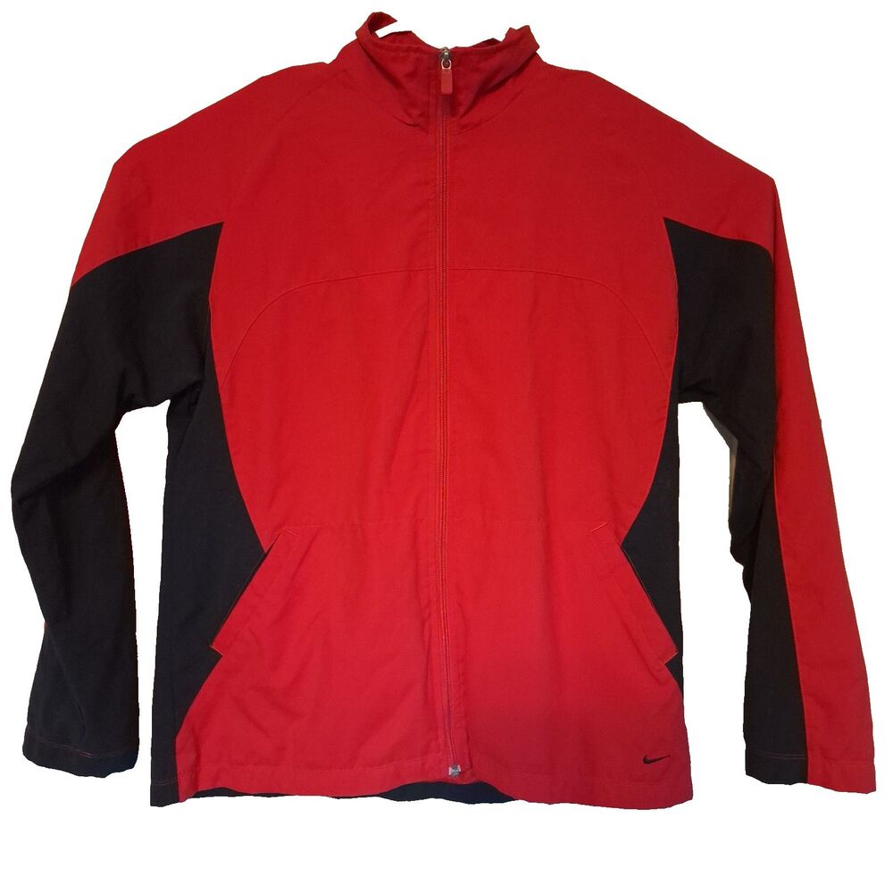 Vintage Y2K Track Jacket Youth Size L 12-14 Swoosh Red/Black Full Zip-Up